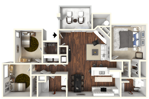 Three bedroom floor plan